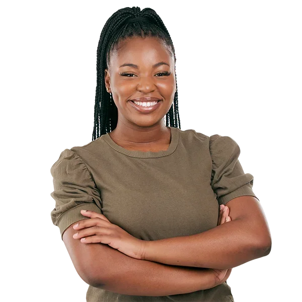 a woman with her arms crossed
